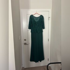 Lace Peplum Evening Gown in Deep Green
